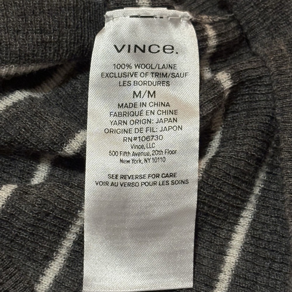 NWT $235 Vince 100% Wool Stripe Rib Knit Shirt CARBON/OFF WHITE Medium Luxury - Picture 8 of 9